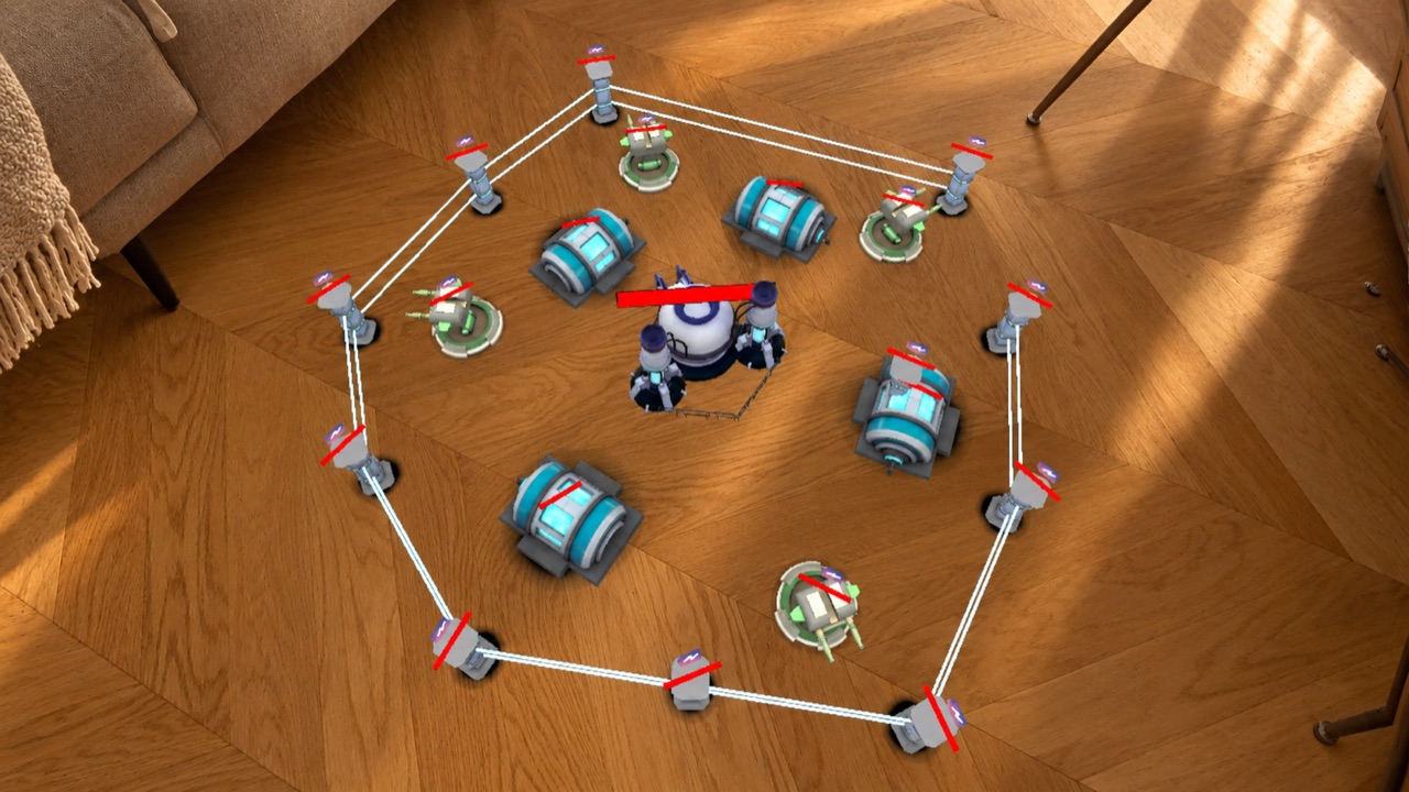 Una base di torrette costruita sul parquet.